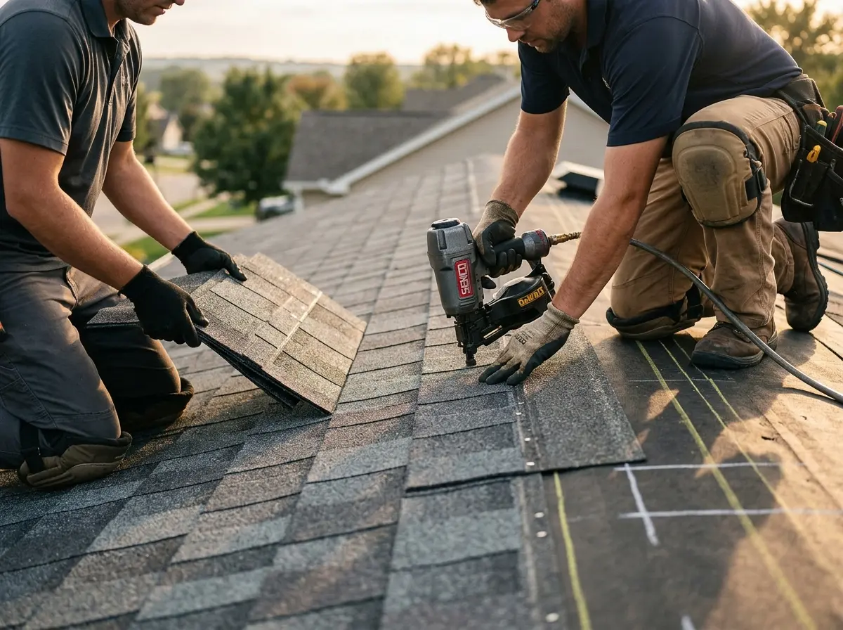 Professional roofer working on a residential roof in Mechanicsville
